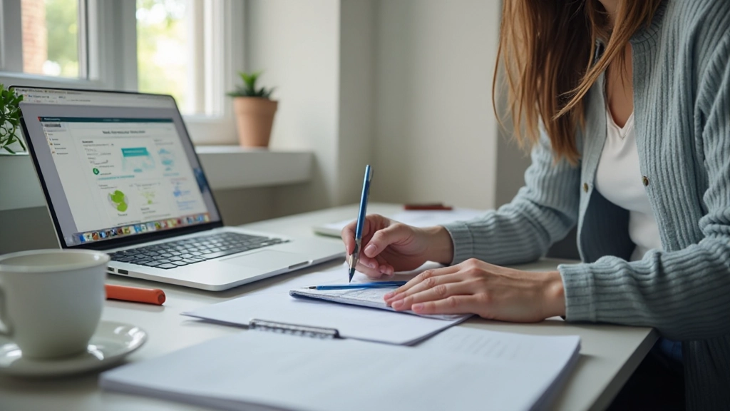 Профессиональное фото организованного рабочего стола с ноутбуком, заметками и напитком